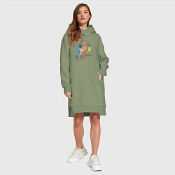 Женское худи-платье Три волнистых попугая на ветке, цвет: авокадо — фото 2