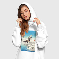 Женское худи-платье Pair of Ducks Flying Over Snowy Reed Collar, цвет: белый — фото 2