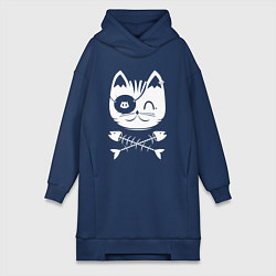 Женское худи-платье Голова кота Skull Hype, цвет: тёмно-синий