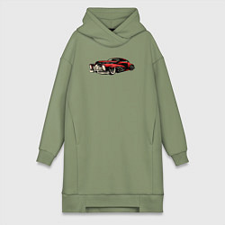 Женское худи-платье Retro car ретро-автомобиль, цвет: авокадо