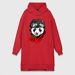 Женское худи-платье Панда с розой во рту, цвет: красный