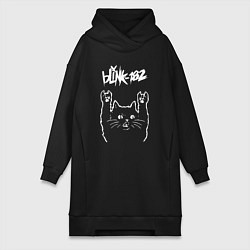 Женское худи-платье Blink 182 Рок кот, цвет: черный