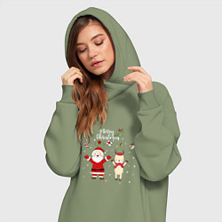 Женское худи-платье SANTA CLAUS WITH A DEER, цвет: авокадо — фото 2