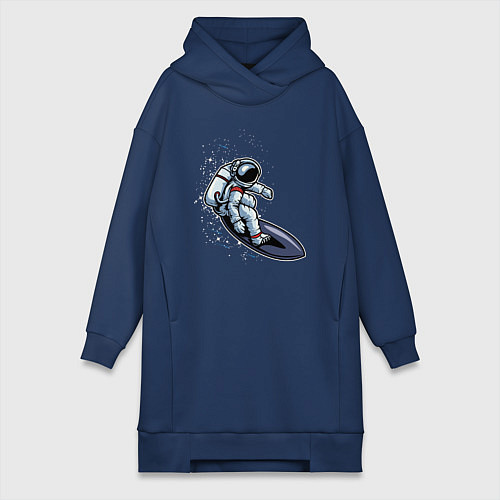 Женская толстовка-платье Космонавт на доске - серфинг / Тёмно-синий – фото 1
