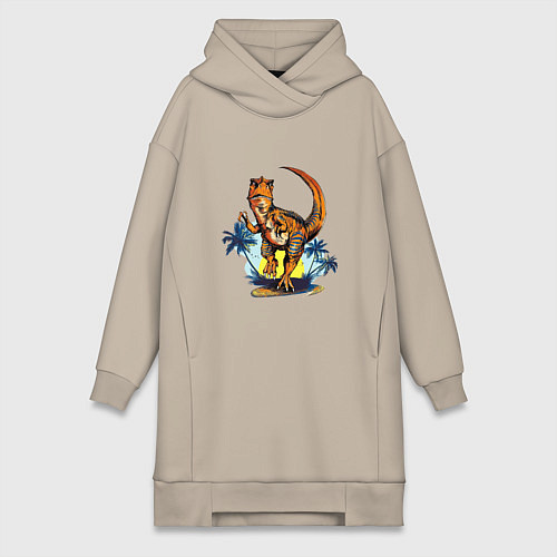 Женская толстовка-платье TYRANNOSAURUS IN PURSUIT / Миндальный – фото 1