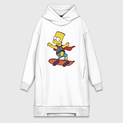 Женское худи-платье Барт Симпсон - крутой скейтер, цвет: белый