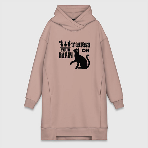 Женская толстовка-платье TURN ON YOUR BRAIN real / Пыльно-розовый – фото 1