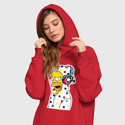Женское худи-платье Гомер Симпсон в звёздном балахоне и в наушниках, цвет: красный — фото 2