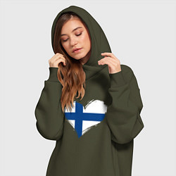 Женское худи-платье Сердце - Финляндия, цвет: хаки — фото 2