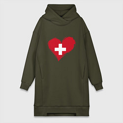 Женское худи-платье Сердце - Швейцария, цвет: хаки