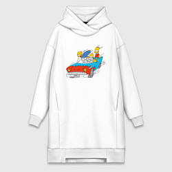 Женское худи-платье Семейка Симпсонов мчится на автомобиле, цвет: белый