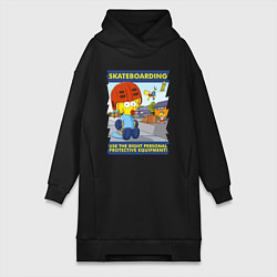 Женское худи-платье Skateboarding - use the right personal protective, цвет: черный