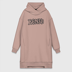 Женское худи-платье Bones надпись, цвет: пыльно-розовый