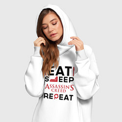 Женское худи-платье Надпись: eat sleep Assassins Creed repeat, цвет: белый — фото 2