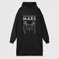 Женское худи-платье Thirty Seconds to Mars rock cat, цвет: черный