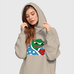 Женское худи-платье Frog Pepe мем, цвет: миндальный — фото 2