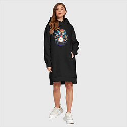 Женское худи-платье Крутой бульдог - байкер, цвет: черный — фото 2