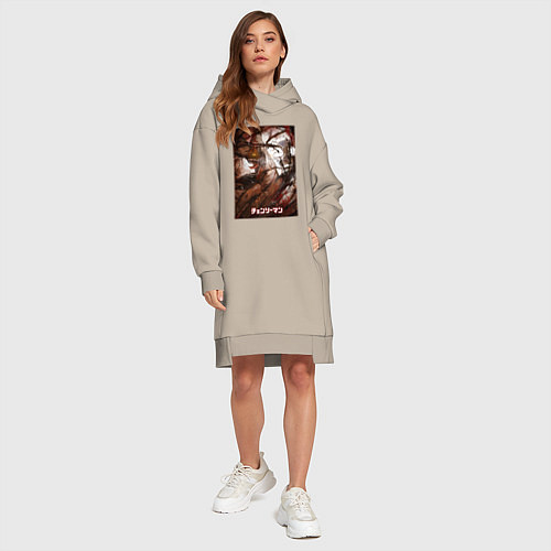 Женская толстовка-платье Человек бензопила в режиме берсерка / Миндальный – фото 4