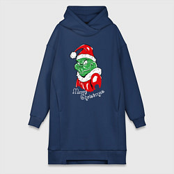 Женское худи-платье Merry Christmas, Santa Claus Grinch, цвет: тёмно-синий