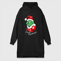 Женское худи-платье Merry Christmas, Santa Claus Grinch, цвет: черный