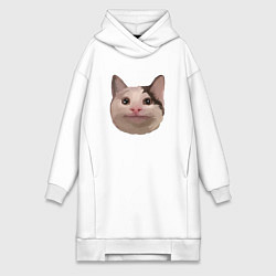 Женское худи-платье Polite cat meme, цвет: белый