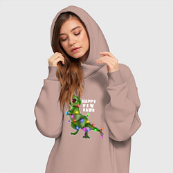 Женское худи-платье Новогодний динозавр елочка гори, цвет: пыльно-розовый — фото 2