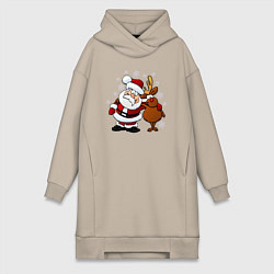 Женское худи-платье Санта и олень, цвет: миндальный