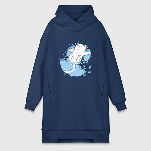Женская толстовка-платье Снежный котоик / Тёмно-синий – фото 1