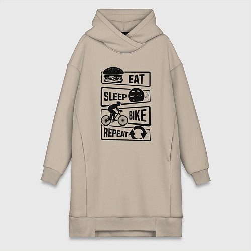 Женская толстовка-платье Eat sleep bike repeat art / Миндальный – фото 1