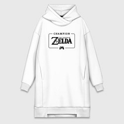 Женское худи-платье Zelda gaming champion: рамка с лого и джойстиком, цвет: белый