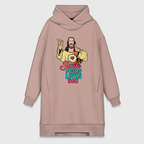 Женская толстовка-платье Jesus Christ love u / Пыльно-розовый – фото 1