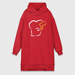 Женское худи-платье Пикачу минимализм, цвет: красный