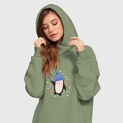 Женское худи-платье Счастливый пингвин, цвет: авокадо — фото 2