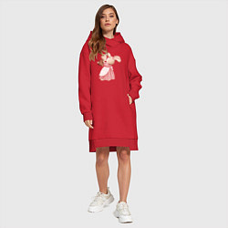 Женское худи-платье Зайка с зайчонком, цвет: красный — фото 2