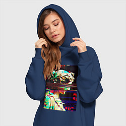 Женское худи-платье Glitch pixel art, цвет: тёмно-синий — фото 2