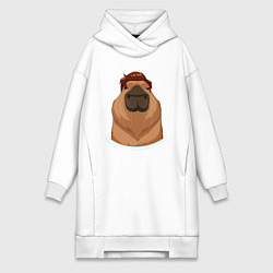 Женское худи-платье Капибара гигачад с шевелюрой, цвет: белый
