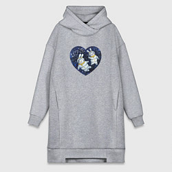 Женское худи-платье Влюбленные кролики космонавты, цвет: меланж