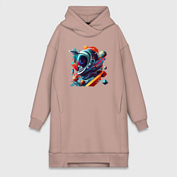 Женское худи-платье Космонавт в кубизме, цвет: пыльно-розовый