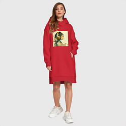 Женское худи-платье Девочка в наушниках, цвет: красный — фото 2