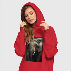 Женское худи-платье Портрет слона, цвет: красный — фото 2