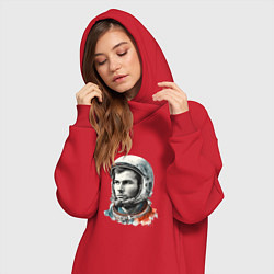 Женское худи-платье Юрий Гагарин в современном стиле, цвет: красный — фото 2