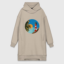 Женское худи-платье Маяк на закате, цвет: миндальный