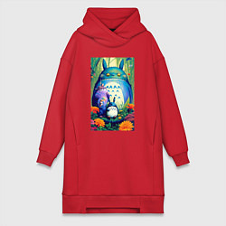 Женское худи-платье My neighbor Totoro - neural network - art, цвет: красный
