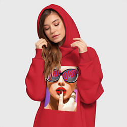 Женское худи-платье Портрет девушки в стиле поп-арт, цвет: красный — фото 2