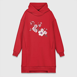 Женское худи-платье Ветка сакуры - весна - Япония, цвет: красный