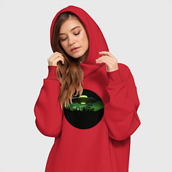 Женское худи-платье НЛО в тёмном лесу, цвет: красный — фото 2