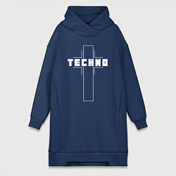 Женское худи-платье Techno крест, цвет: тёмно-синий