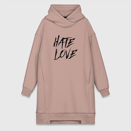 Женская толстовка-платье Hate love Face / Пыльно-розовый – фото 1