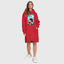Женское худи-платье Панда крутой байкер - нейросеть, цвет: красный — фото 2