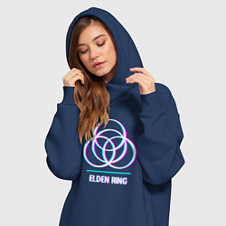 Женское худи-платье Elden Ring в стиле glitch и баги графики, цвет: тёмно-синий — фото 2
